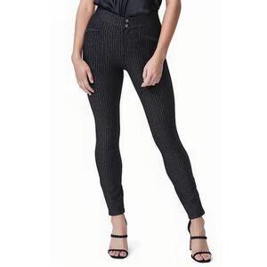 New PAIGE Women's Black Silver Lurex Pinstripe Arella Ponte Pants Size 27